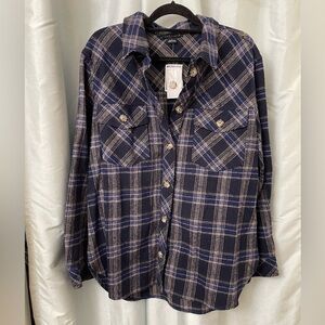 Sanctuary size Large Flannel Shacket NWT Blue and Black